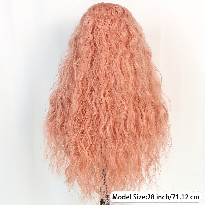 13x4 Pink Wigs Deep Wave Curly Wave Lace Front Wigs HD Lace Glueless Lace Front Wig Pre Plucked Heat Resistant Fiber Wig For Fashion Women Girls Party Vacation Daily Used Valentine'S Day 28inch
