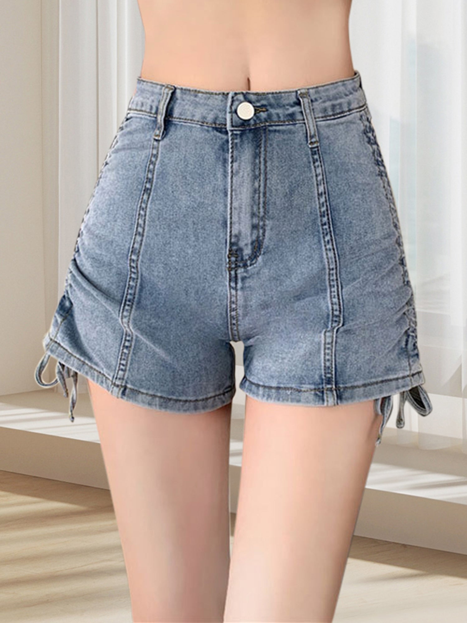High-Waisted Distressed Denim Shorts