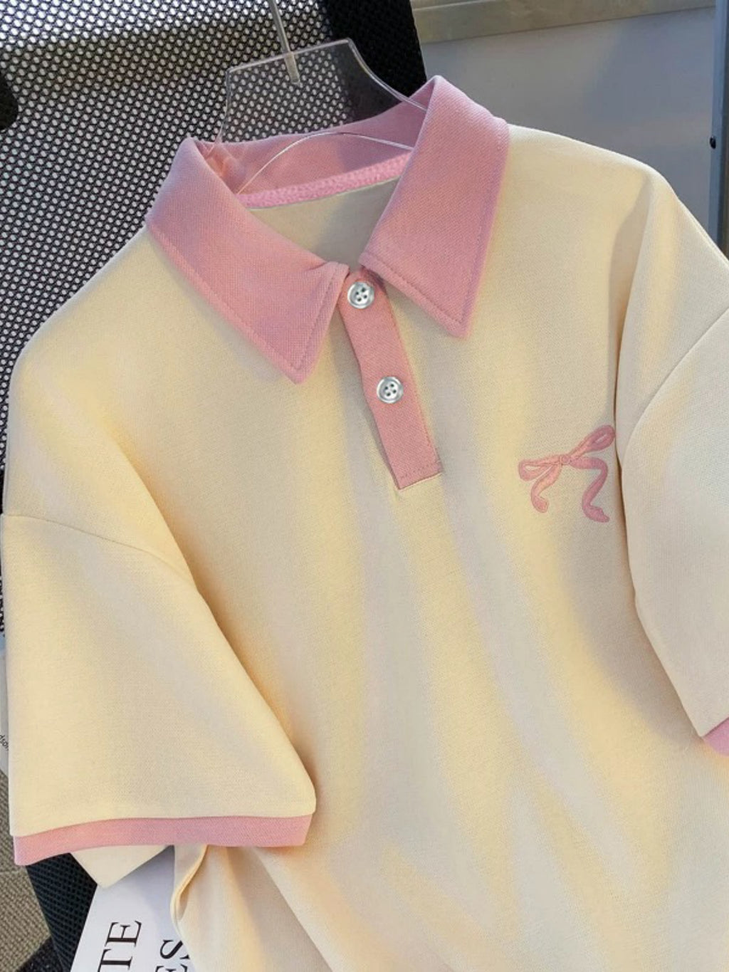 Pink Bow Embroidered Polo Shirt