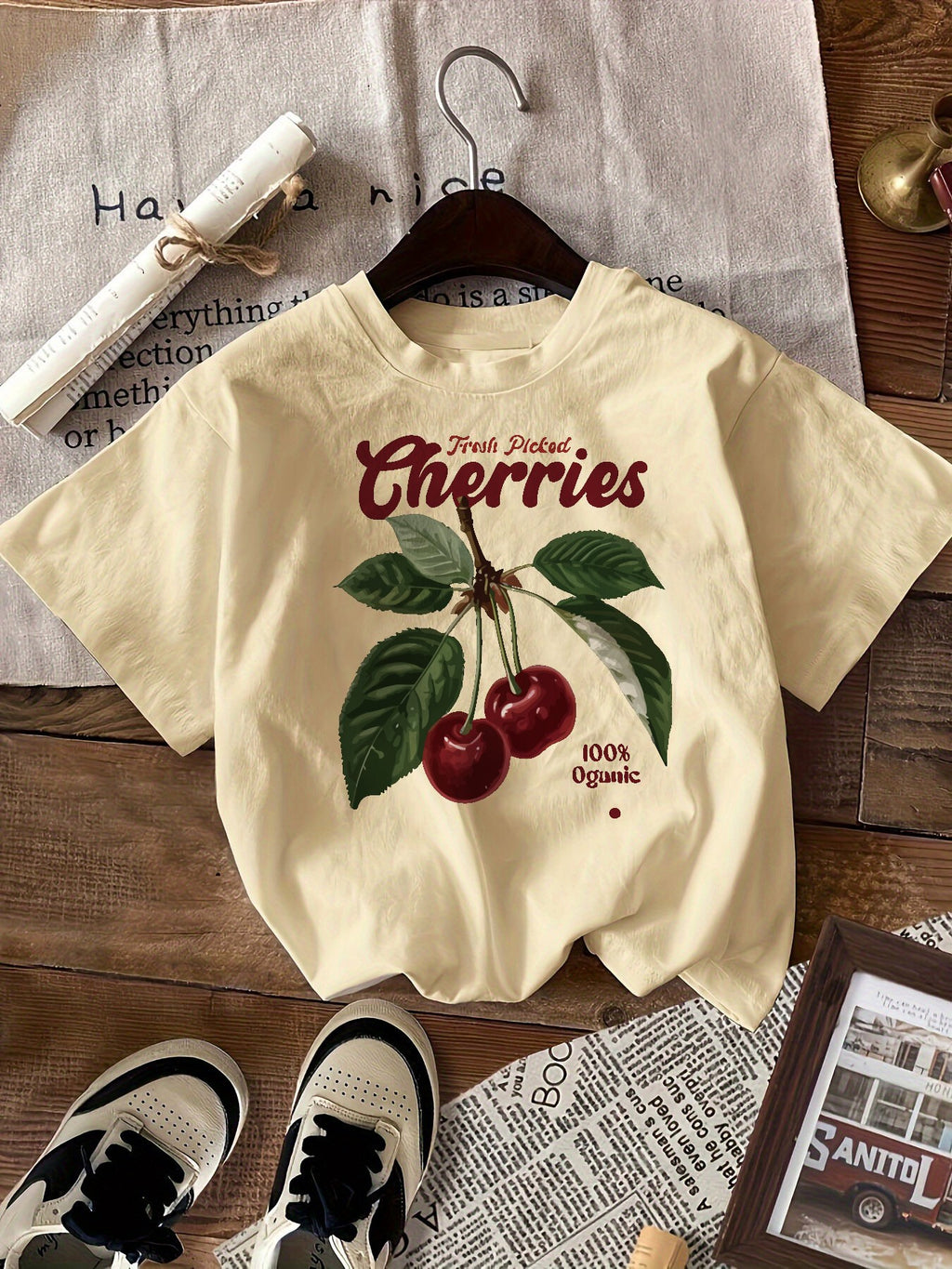 Stylish Letter Cherry Print Tee