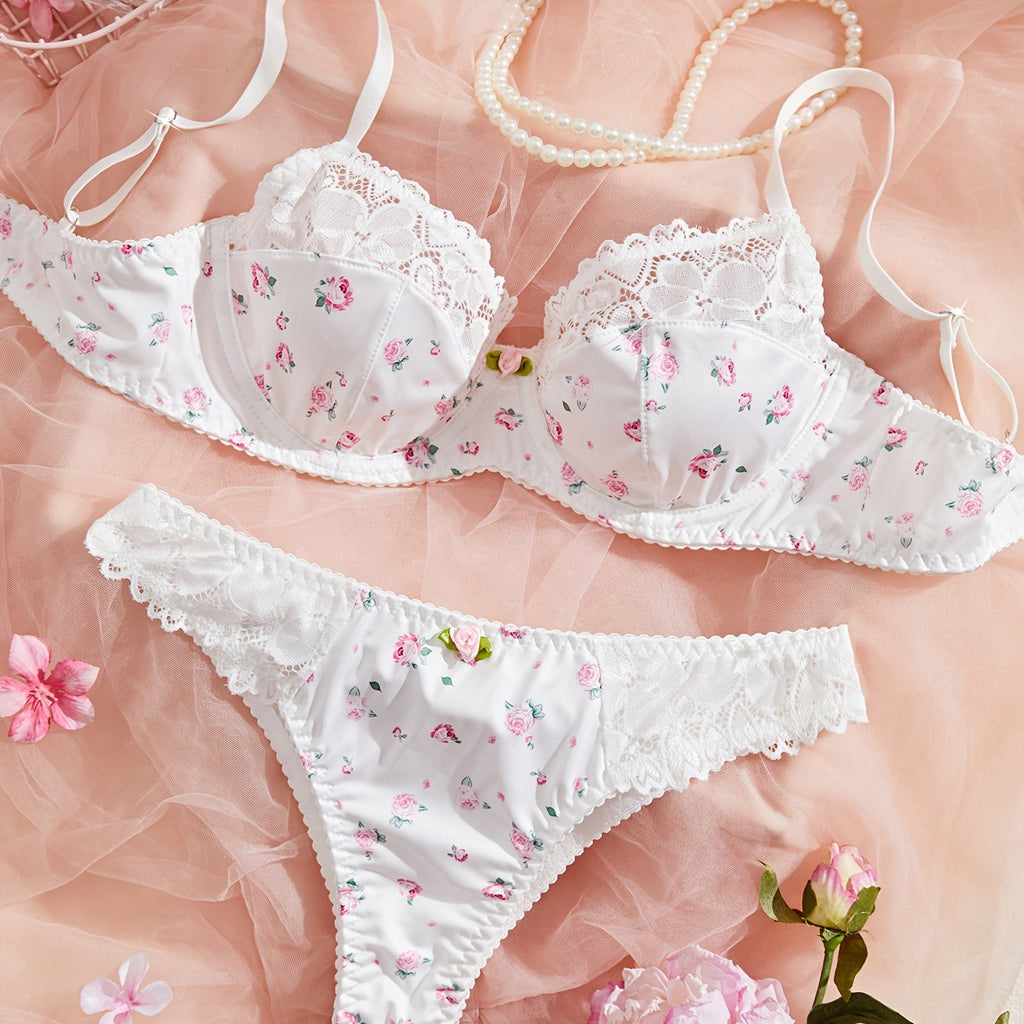 Lingerie Set with Contrast Lace Trim