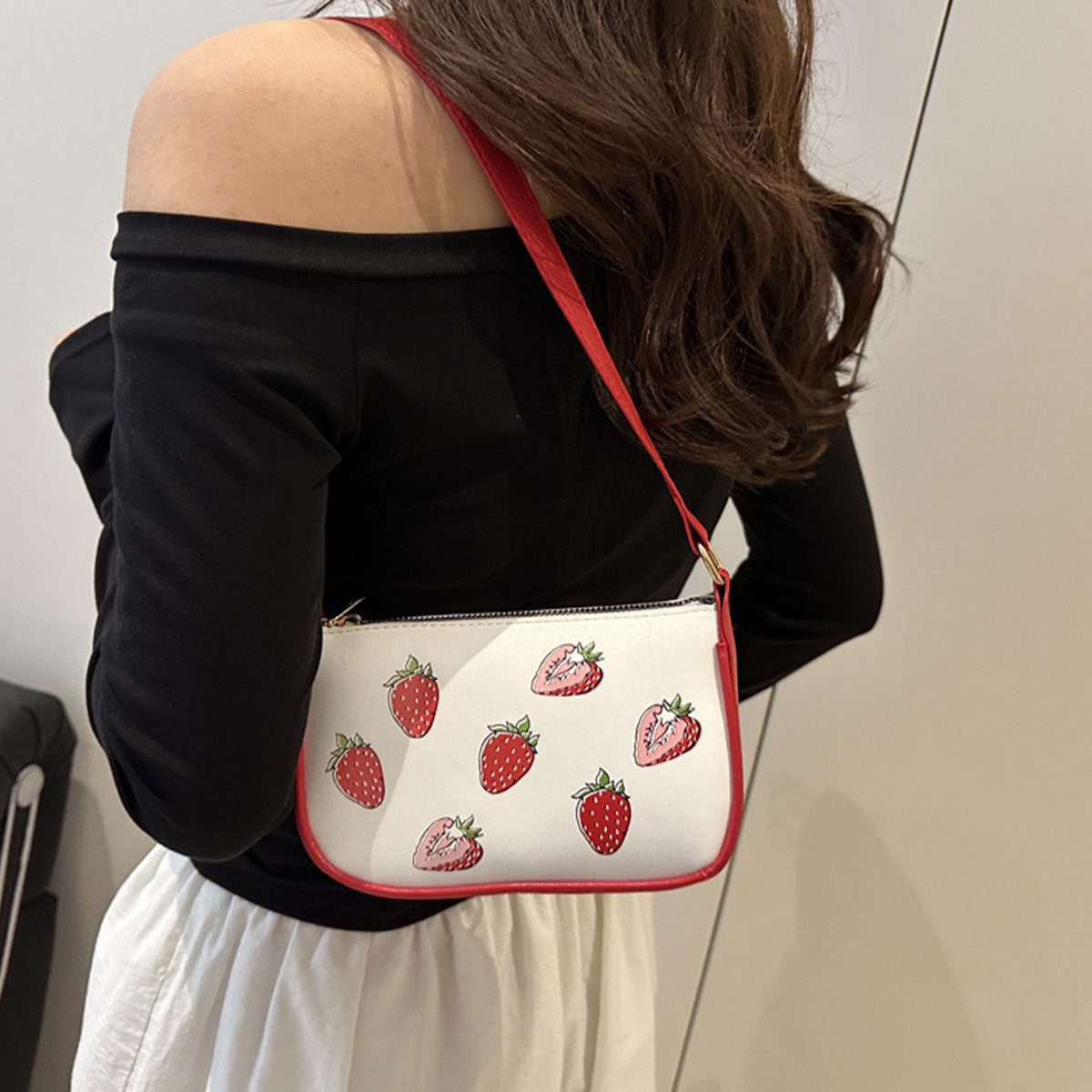 Strawberry Shoulder Bag with Adjustable Strap
