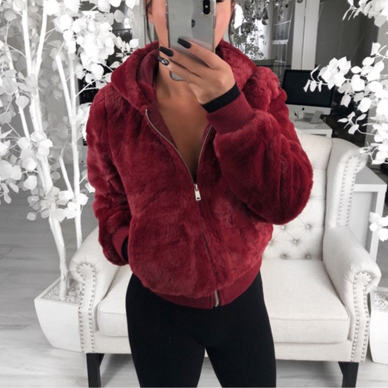 Luxurious Plush Hooded Coat