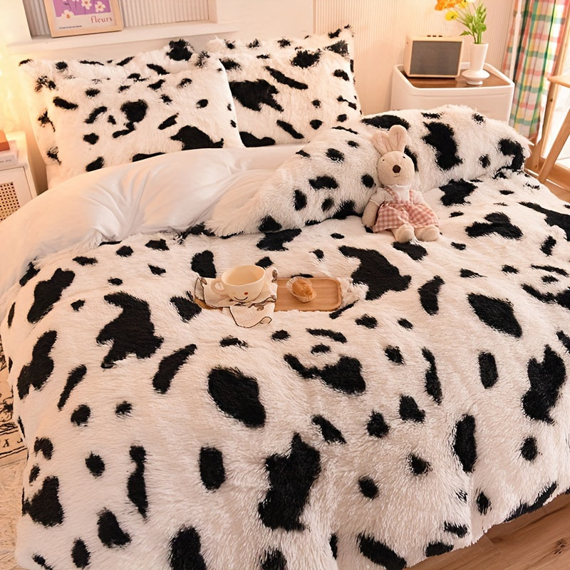 {3pcs} Leopard Print Plush Duvet Cover Set, Includes 1 Faux Fur Duvet Cover And 2 Pillowcases