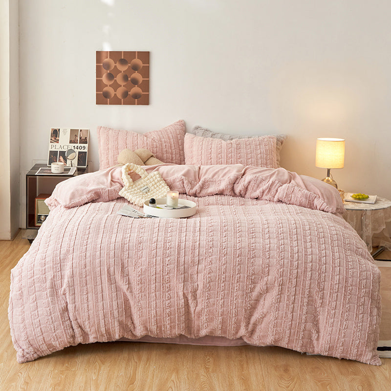 Faux Rabbit Fur Embossed Milk Duvet Cover