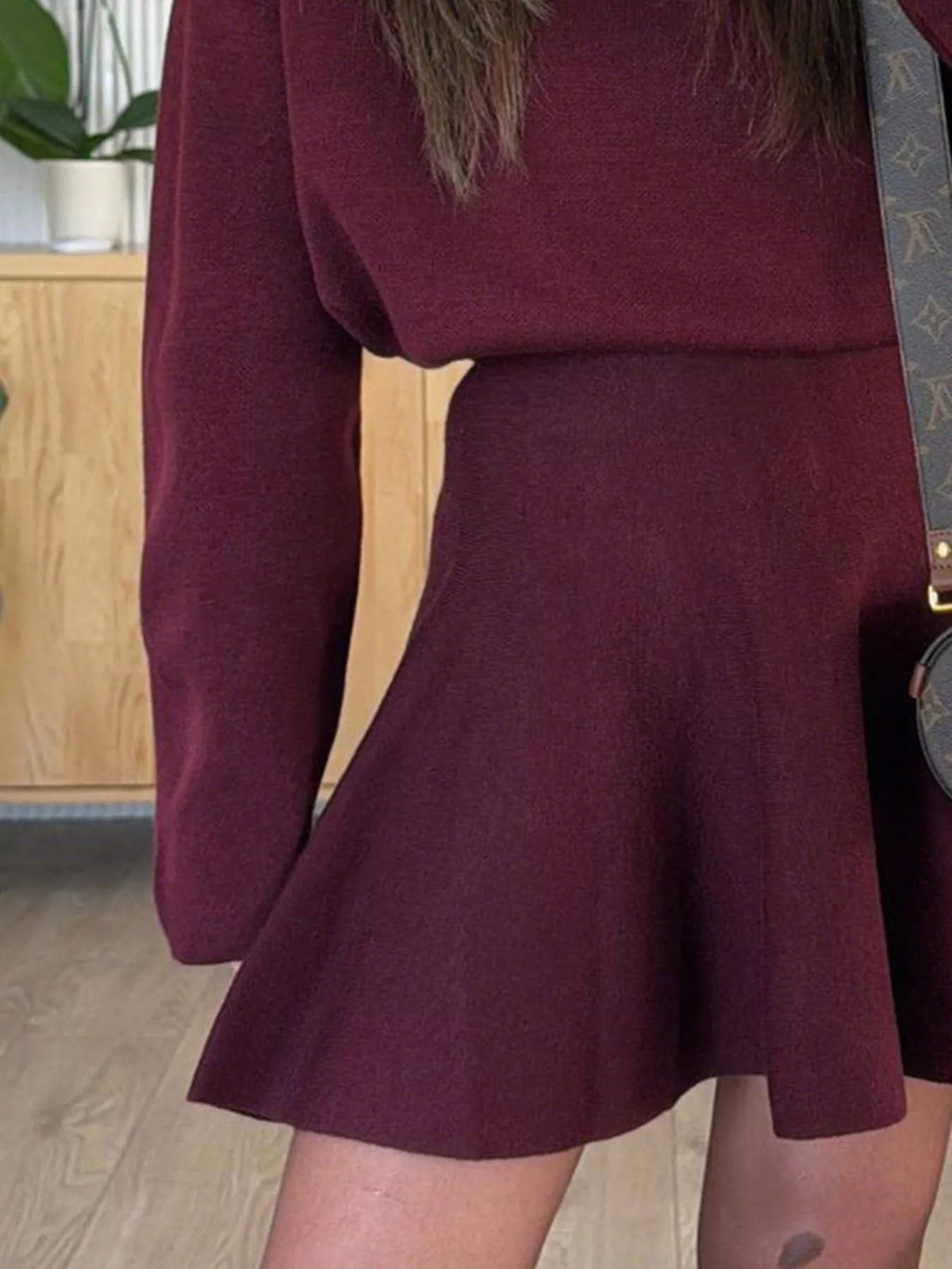 Round Neck Long Sleeve Mini Sweater Dress