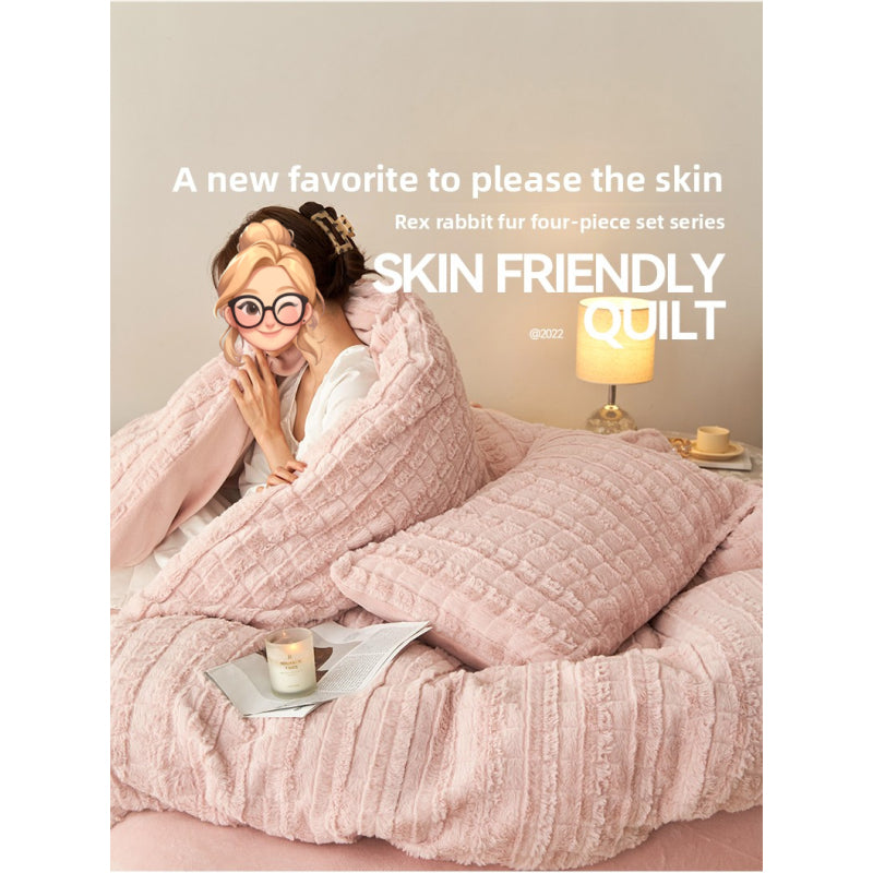 Faux Rabbit Fur Embossed Milk Duvet Cover