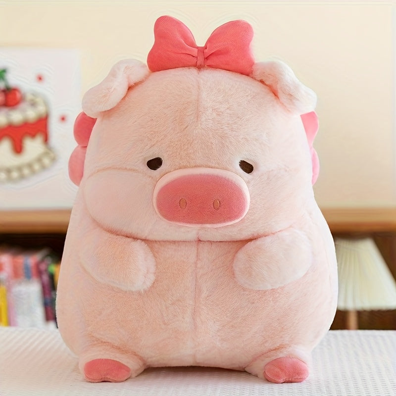 Cute Pink Pig Plush Toy with Red Bow