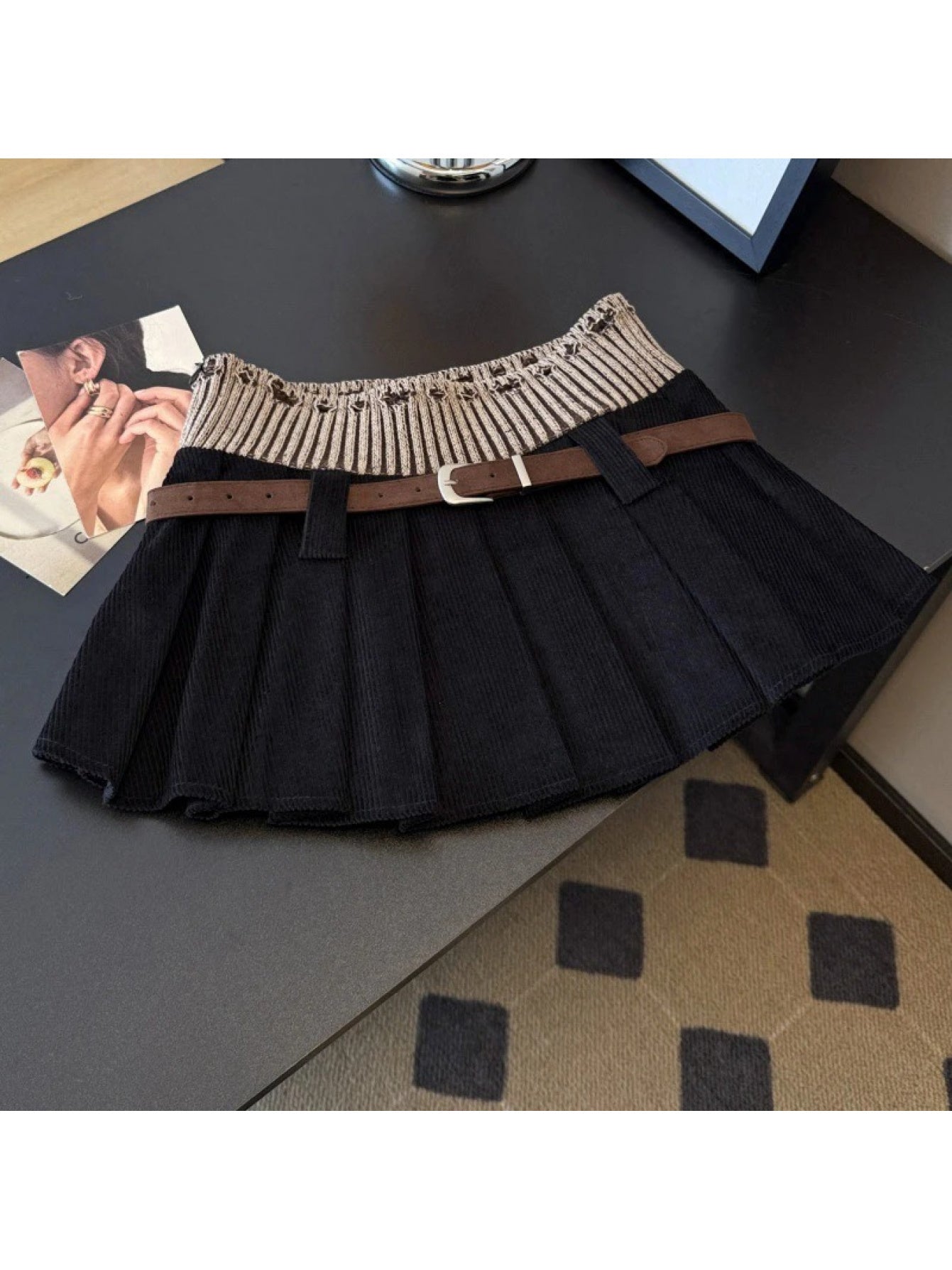 Paneled High Waist Pleated Mini Skirt