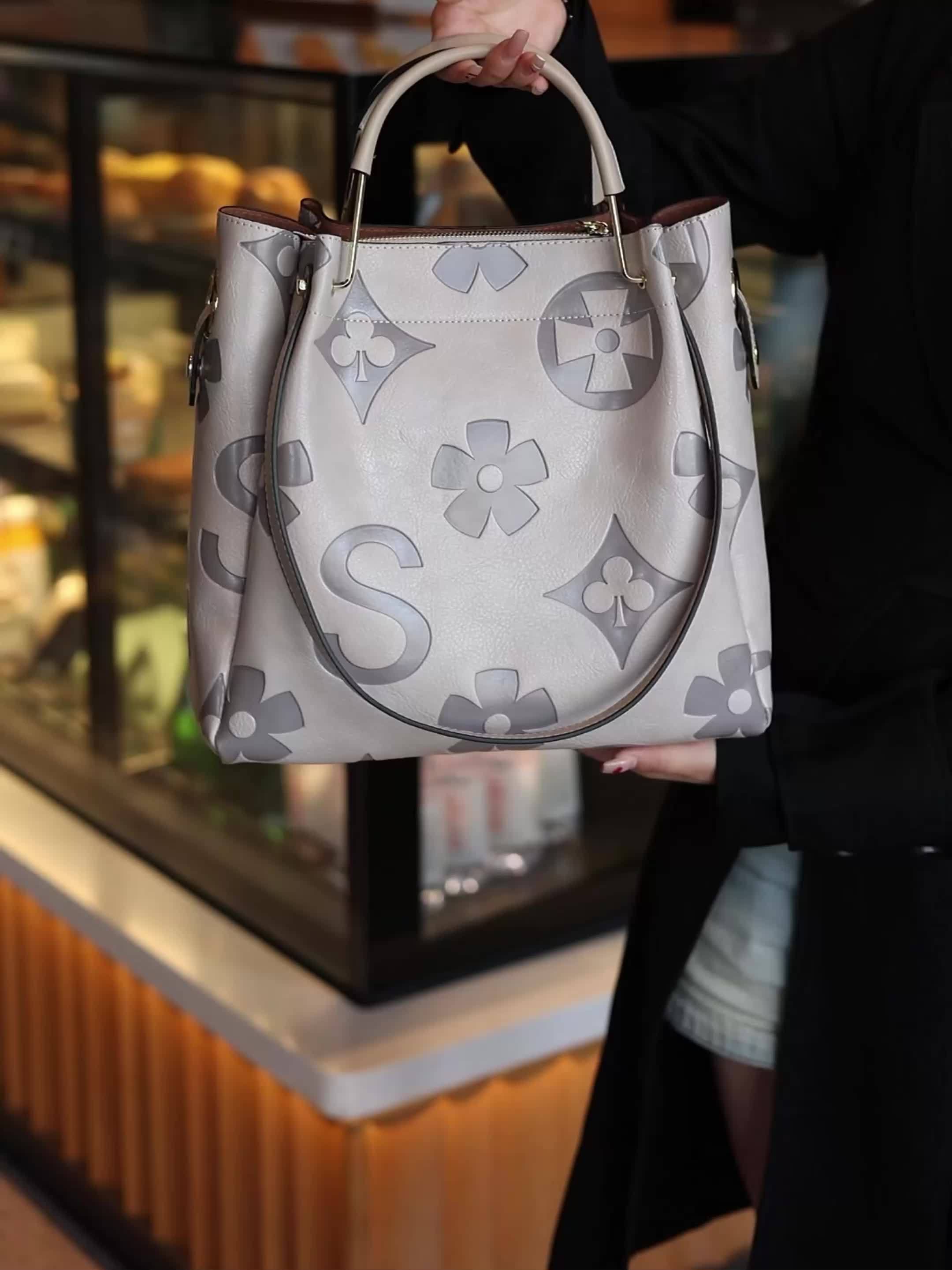 Floral Embossed Synthetic Leather Satchel Handbag