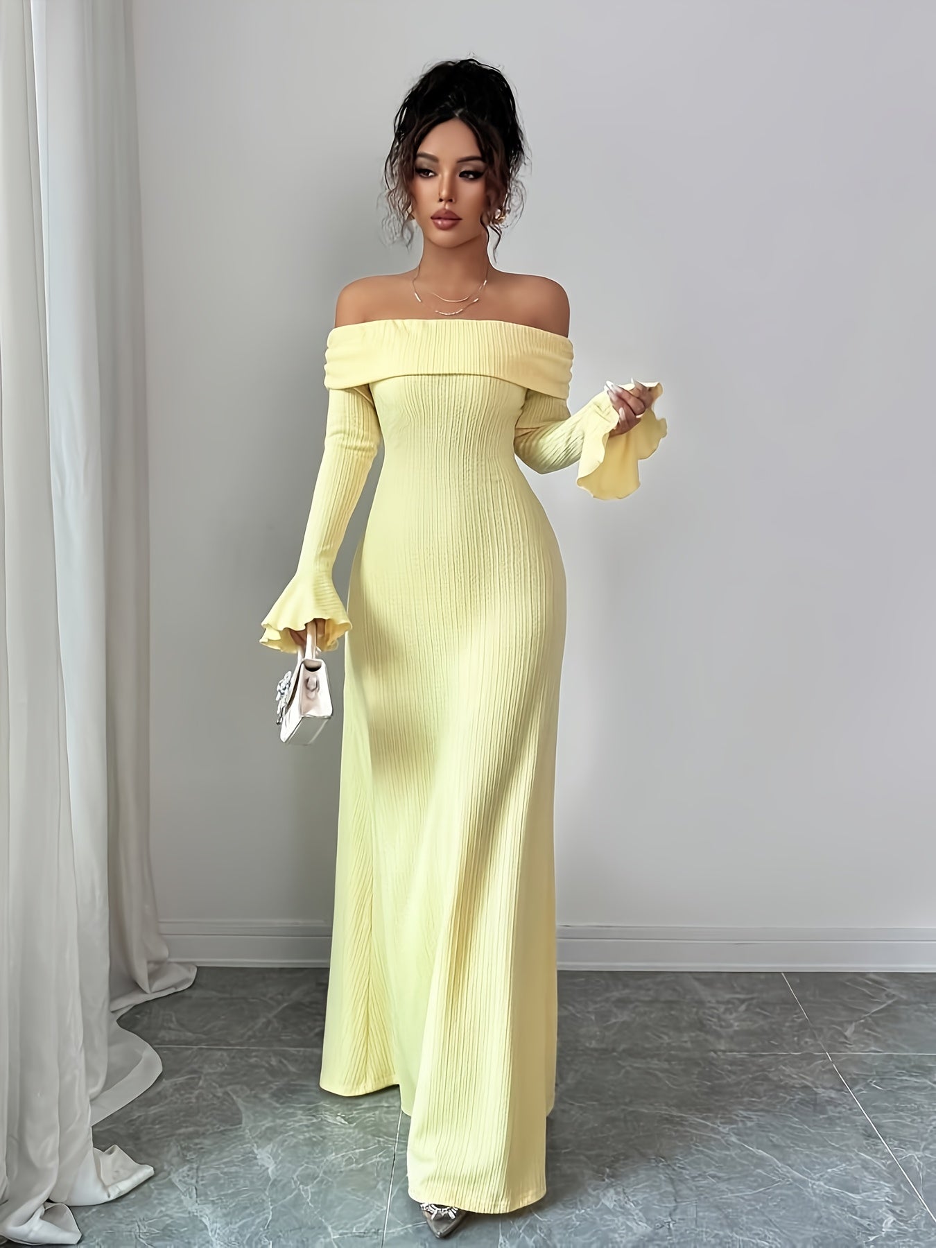 Elegant Off-the-Shoulder/One-Shoulder Long Sleeve Dress