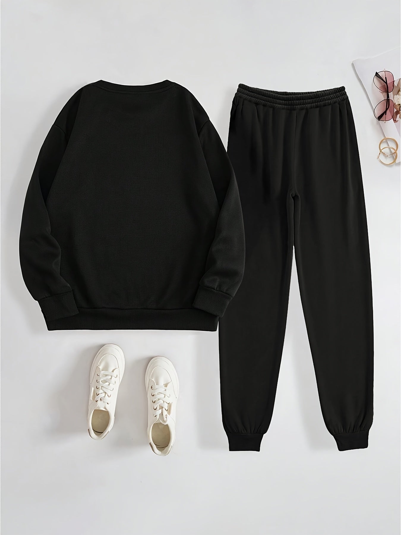 Solid Color Round Neck Sweatshirt and Sweatpants