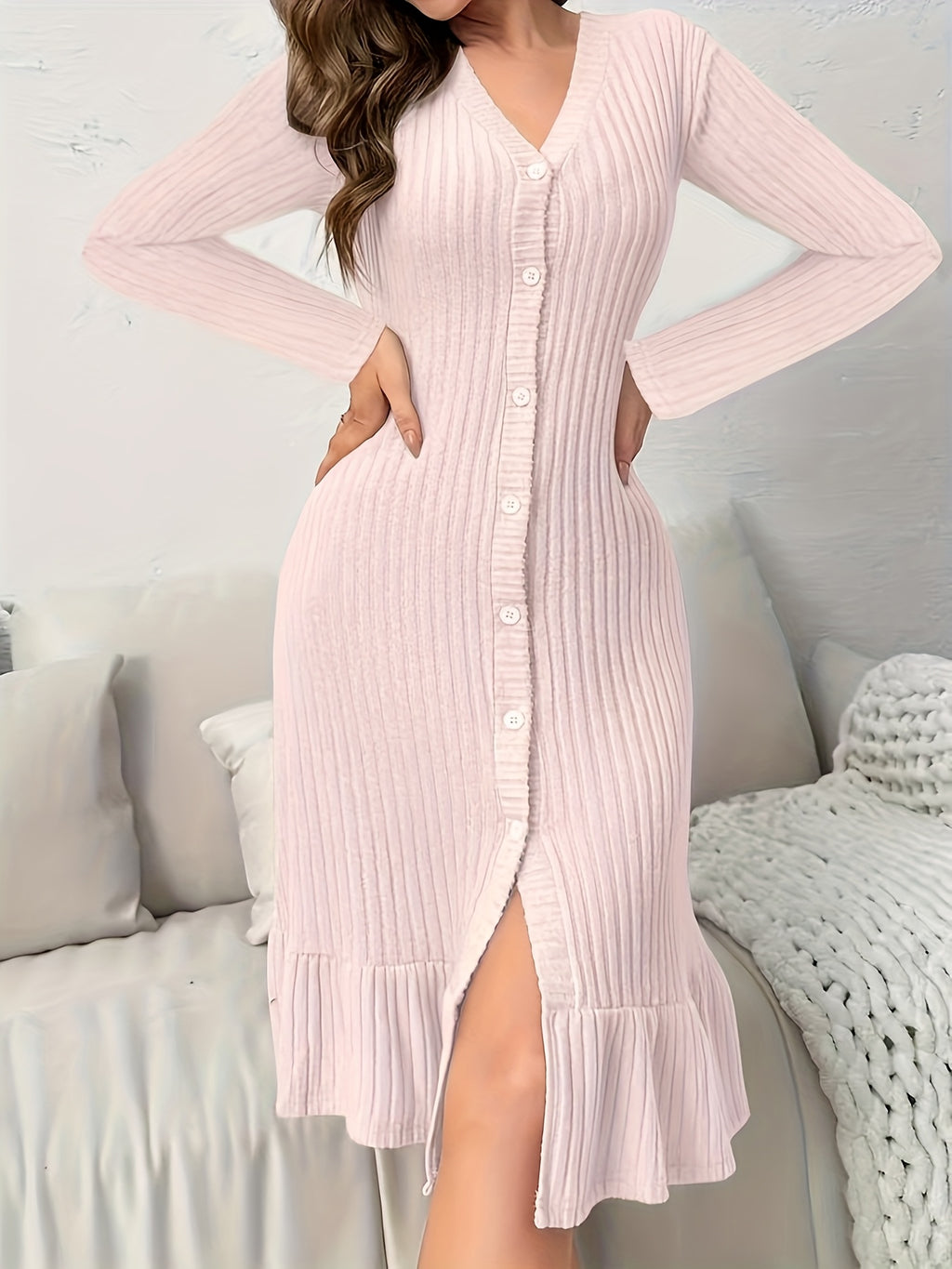 V-Neck Long Sleeve Dress