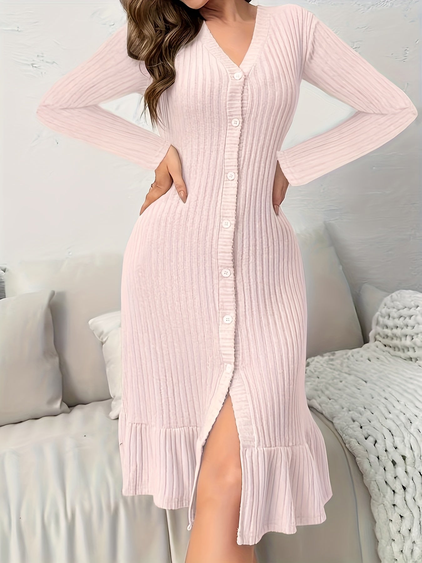 V-Neck Long Sleeve Dress
