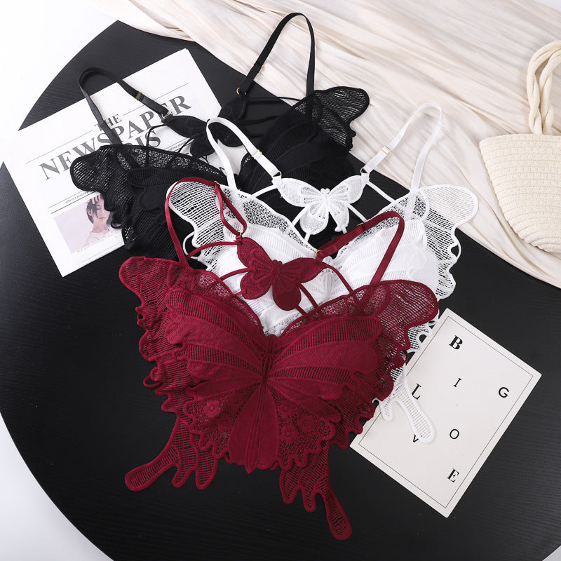 Lace Bra with Butterfly Jacquard Embroidery & Floral Lace Trim