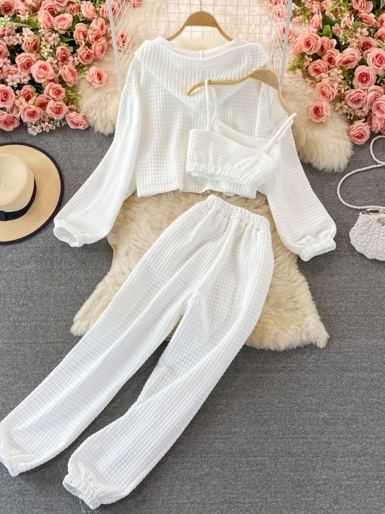 Tank Top Hoodie with Zipper and Loose Drawstring Pants