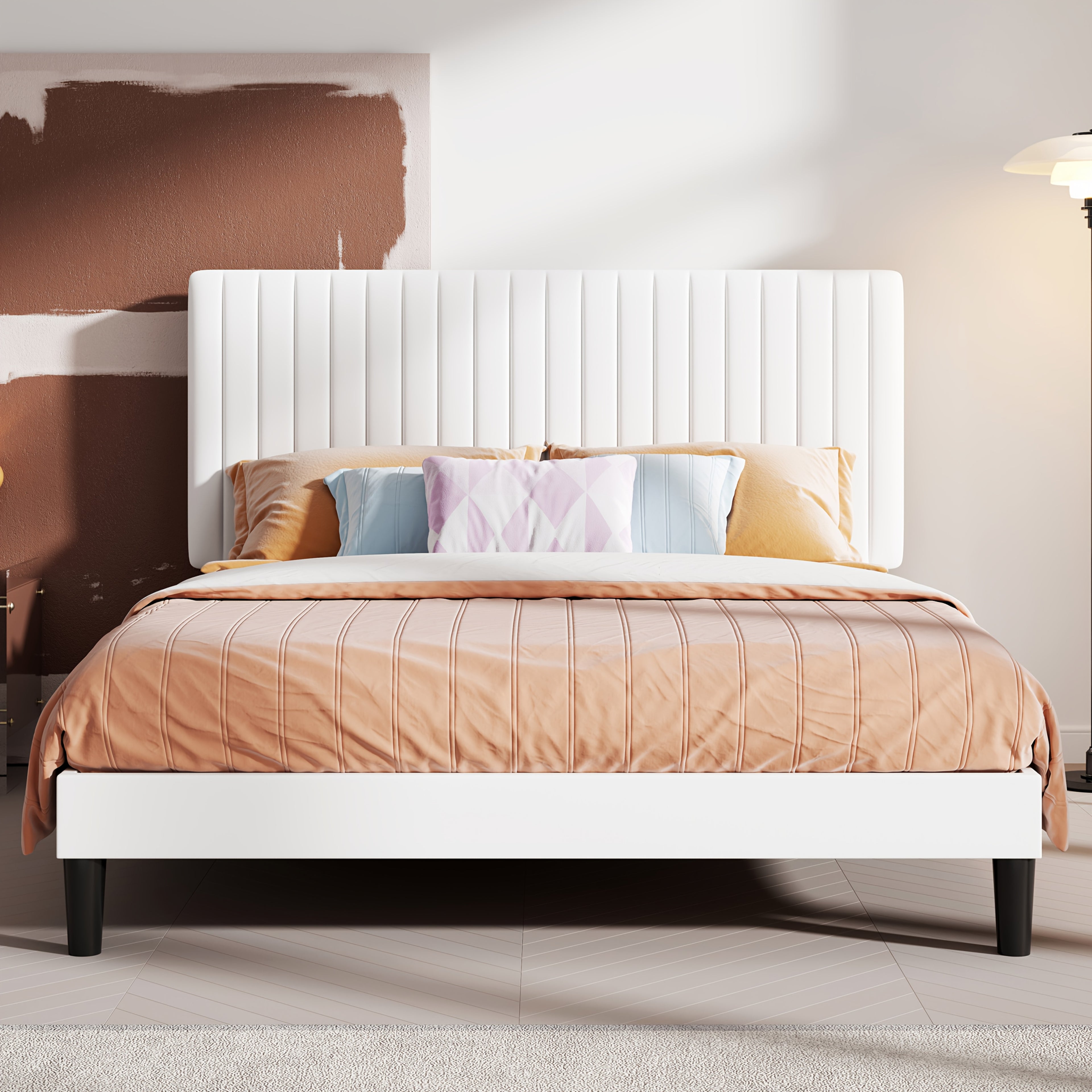 Modern Velvet Upholstered Bed Frame with Adjustable Headboard