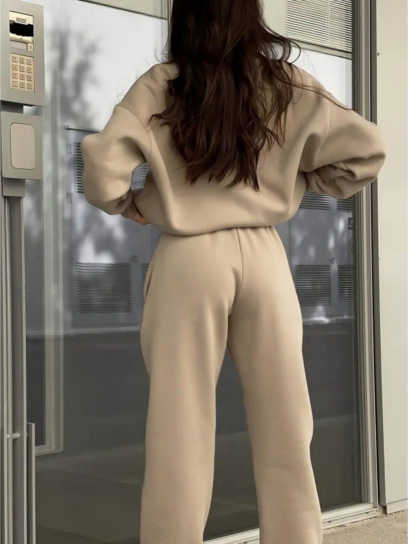 Two-Piece Zip-Up Lapel Solid Color Casual Suit