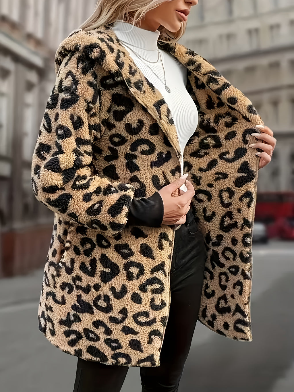 Leopard Print Hooded Double-Sided Thick Plush Coat