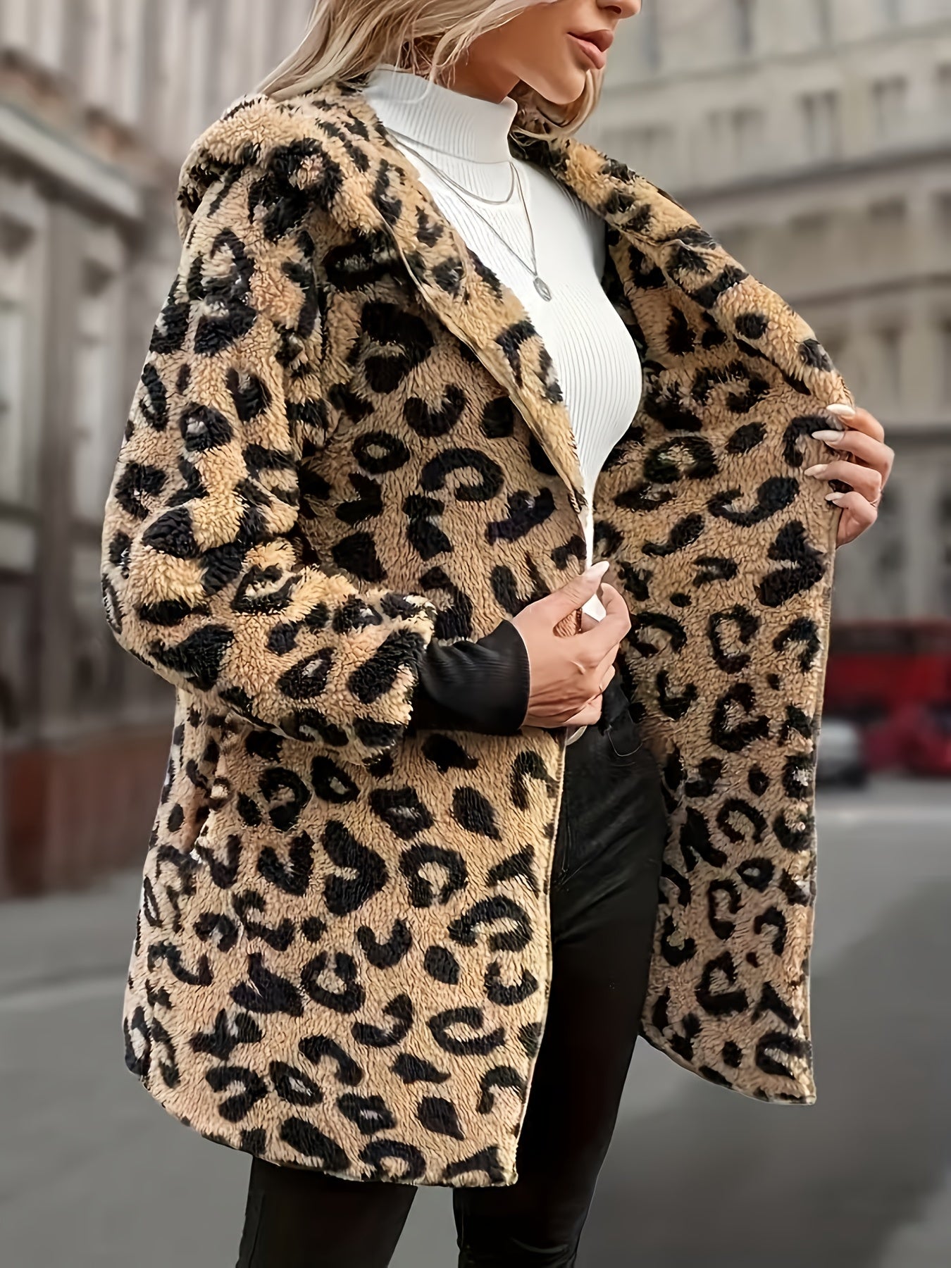 Leopard Print Hooded Double-Sided Thick Plush Coat