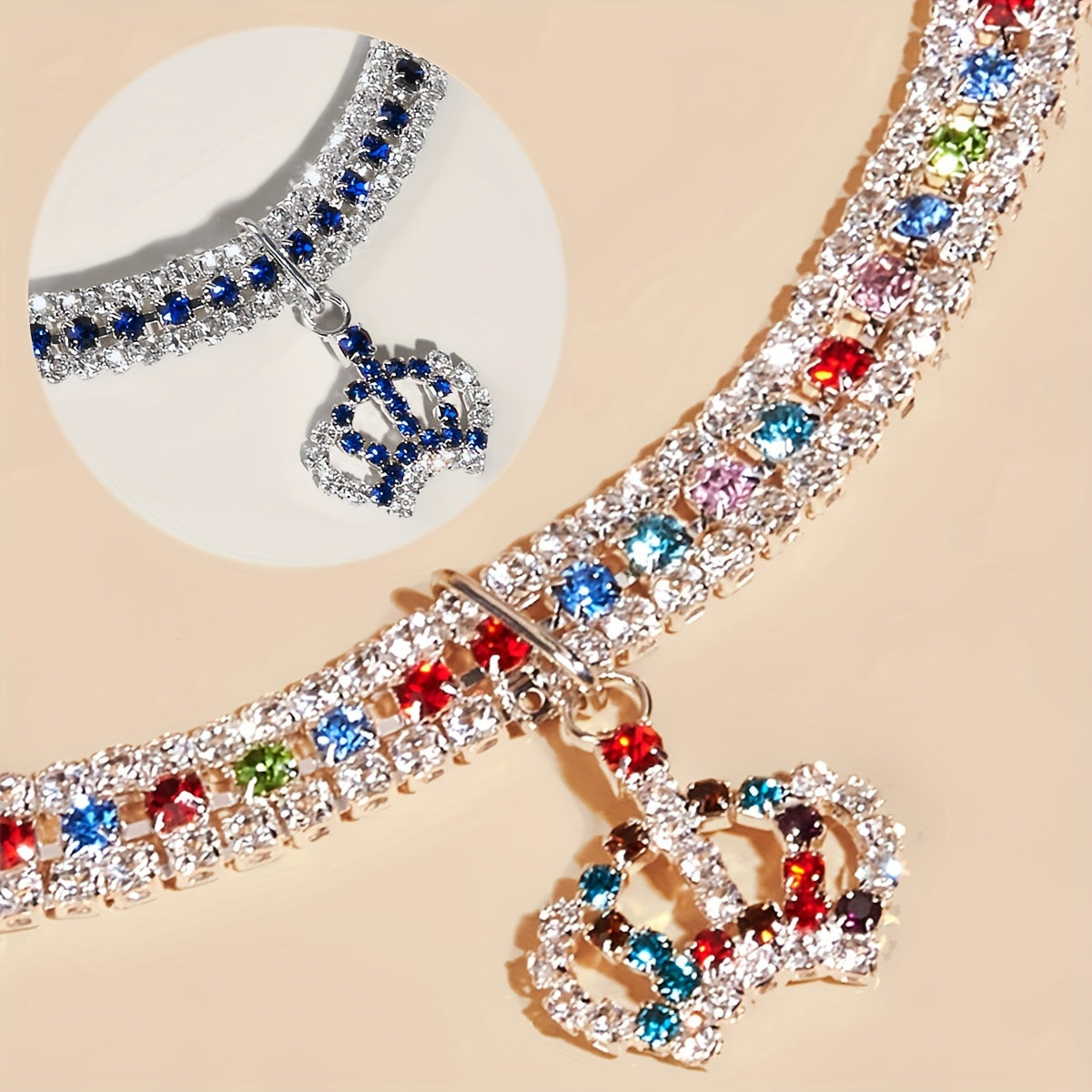 Rhinestone Crown Pendant Collar