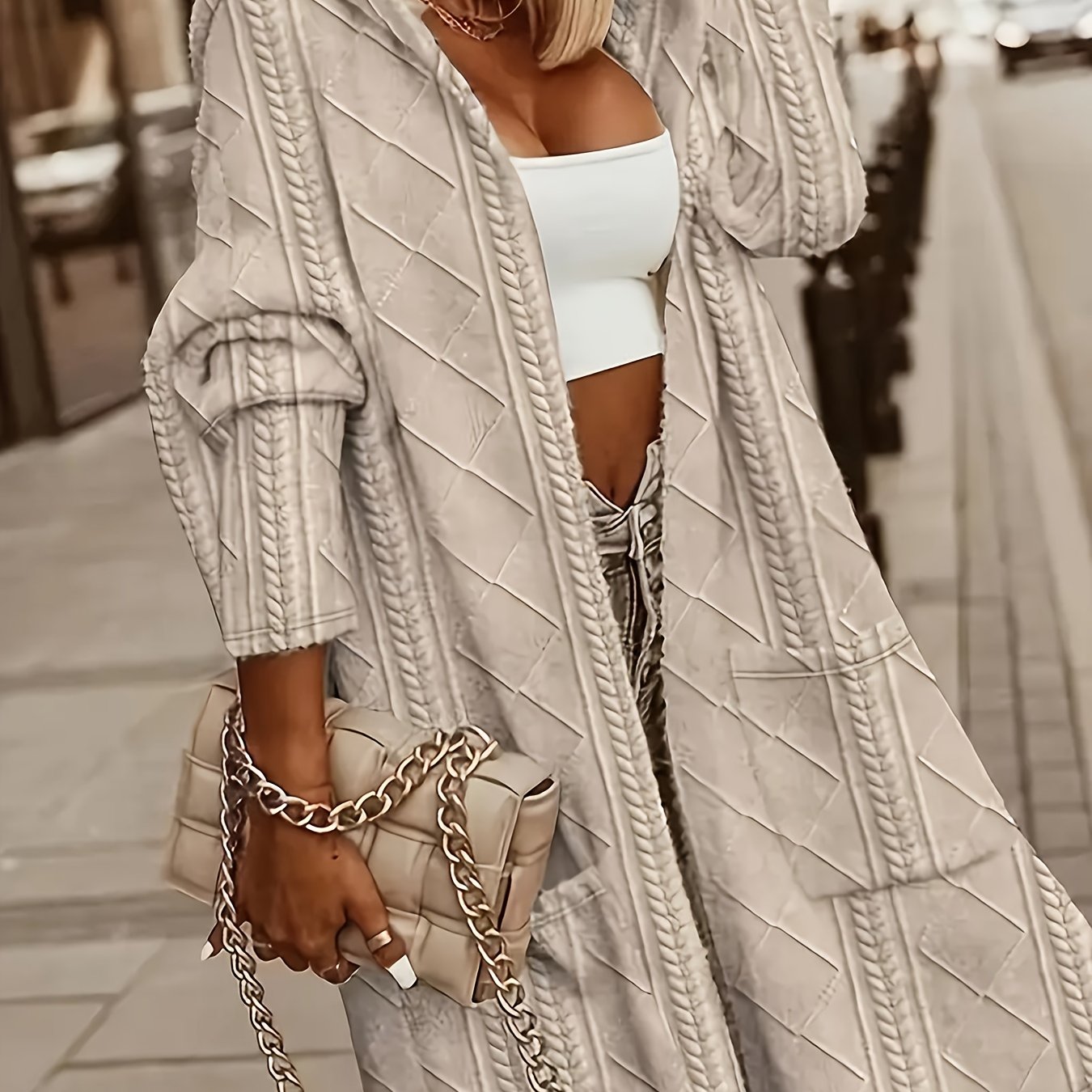 Long Hooded Cardigan with Pockets