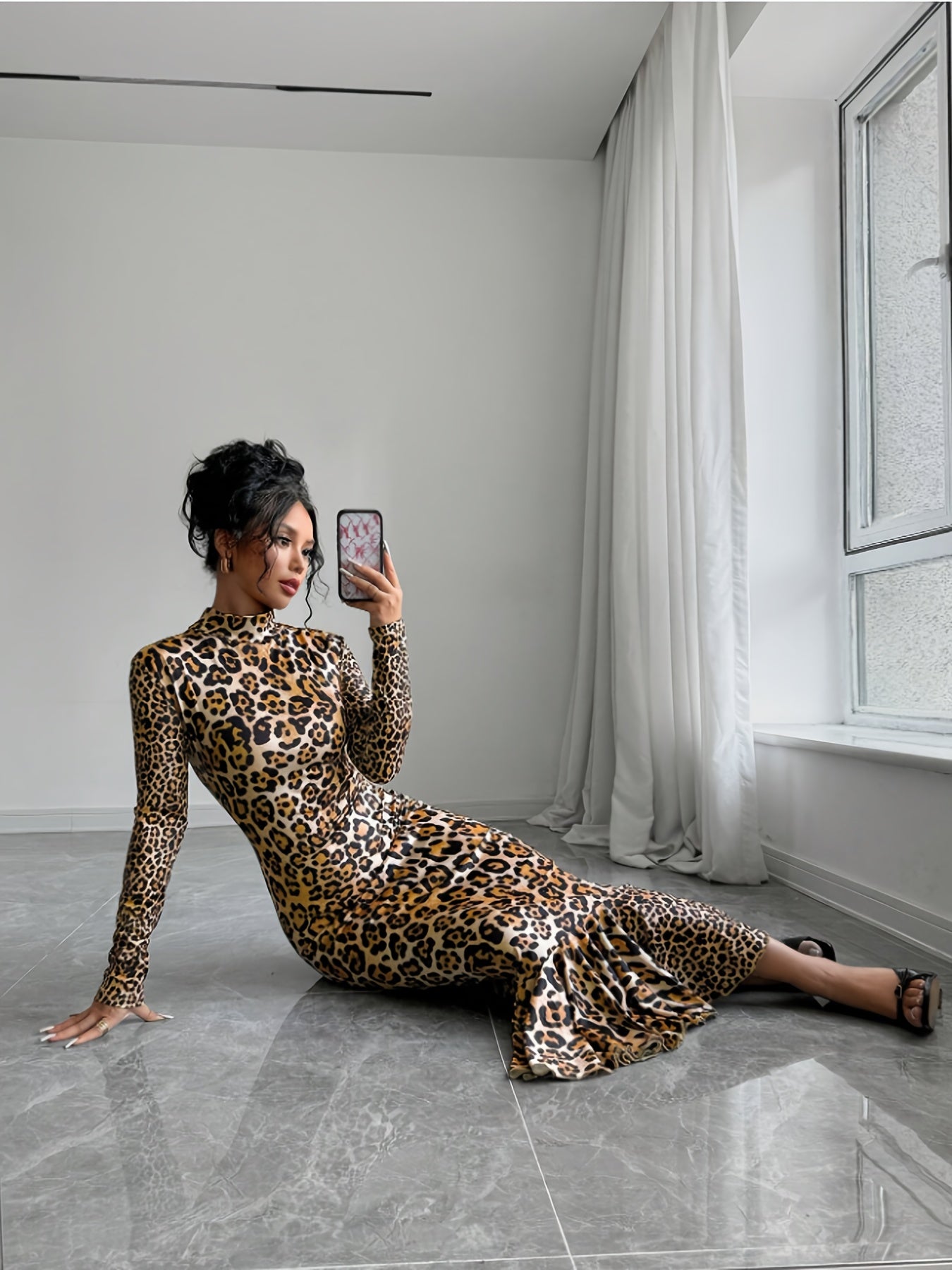 Leopard Print Women's Elegant Maxi Dress