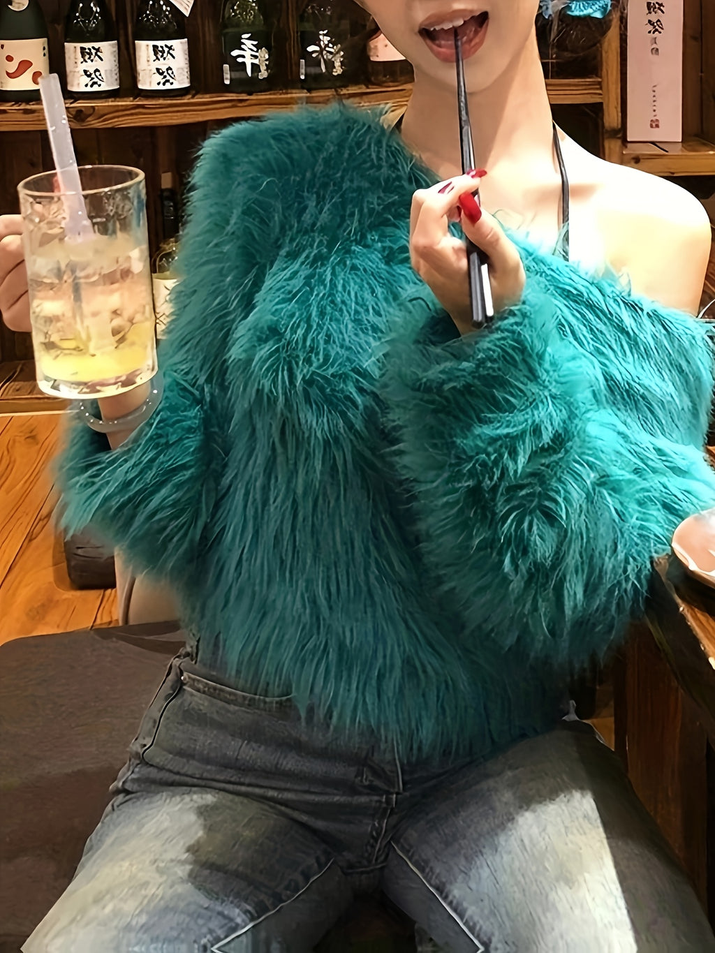 Off-Shoulder Plush Cardigan