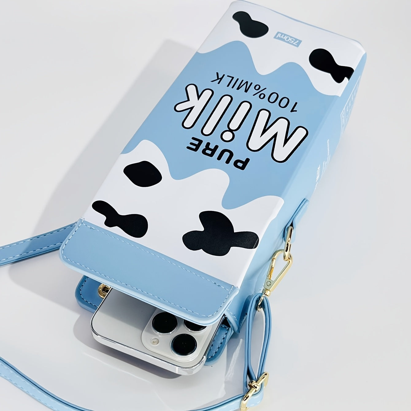 Women's Fashion Milk Carton-Shaped Letter and Cow Print Crossbody Bag with Adjustable Strap and Zipper Closure, Casual Commuter Satchel for Travel and Everyday Use - Strawberry Pattern Square Purse, Lightweight Handbag, Playf