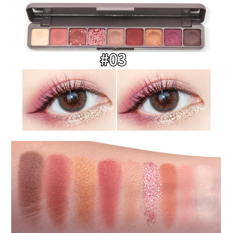 9-Color Glitter Eyeshadow Palette with Shimmer & Metallic Finishes