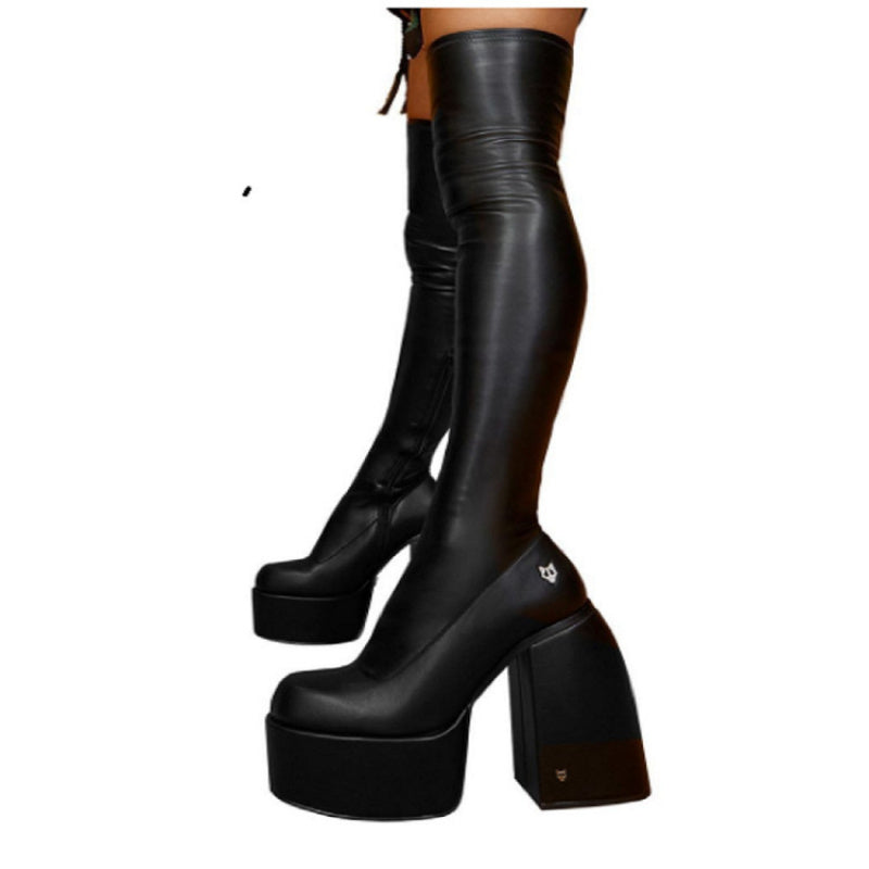 Chunky Block Heel Over The Knee Boots