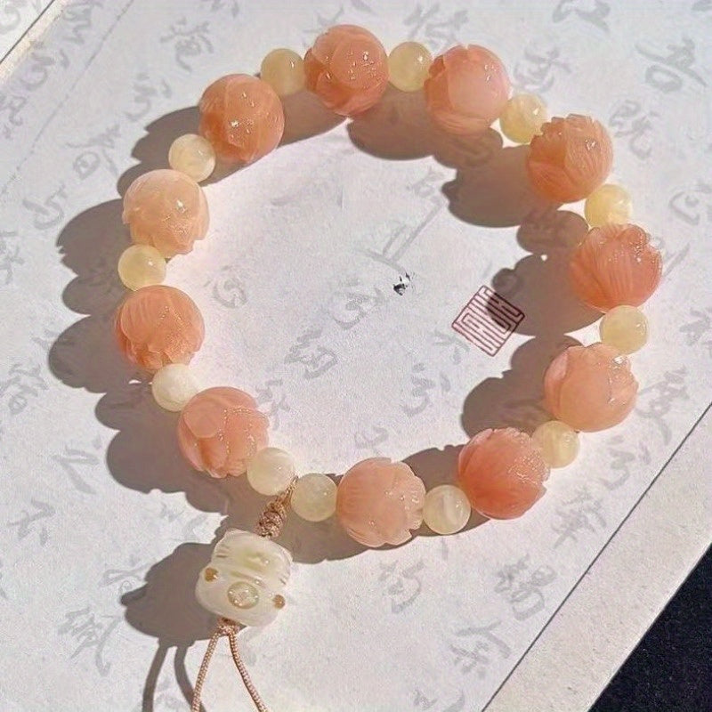 Peach Blossom Koi Bracelet with Floral Charm