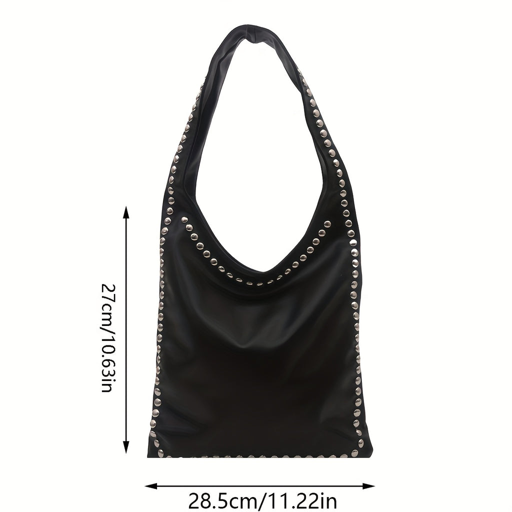Women's Retro Punk Gothic Handbag - Edgy Shoulder Tote with Zipper Closure, White/Black Handheld Bag, Punk Style Purse for Casual & Formal Outfits, Durable Everyday Shoulder Bag