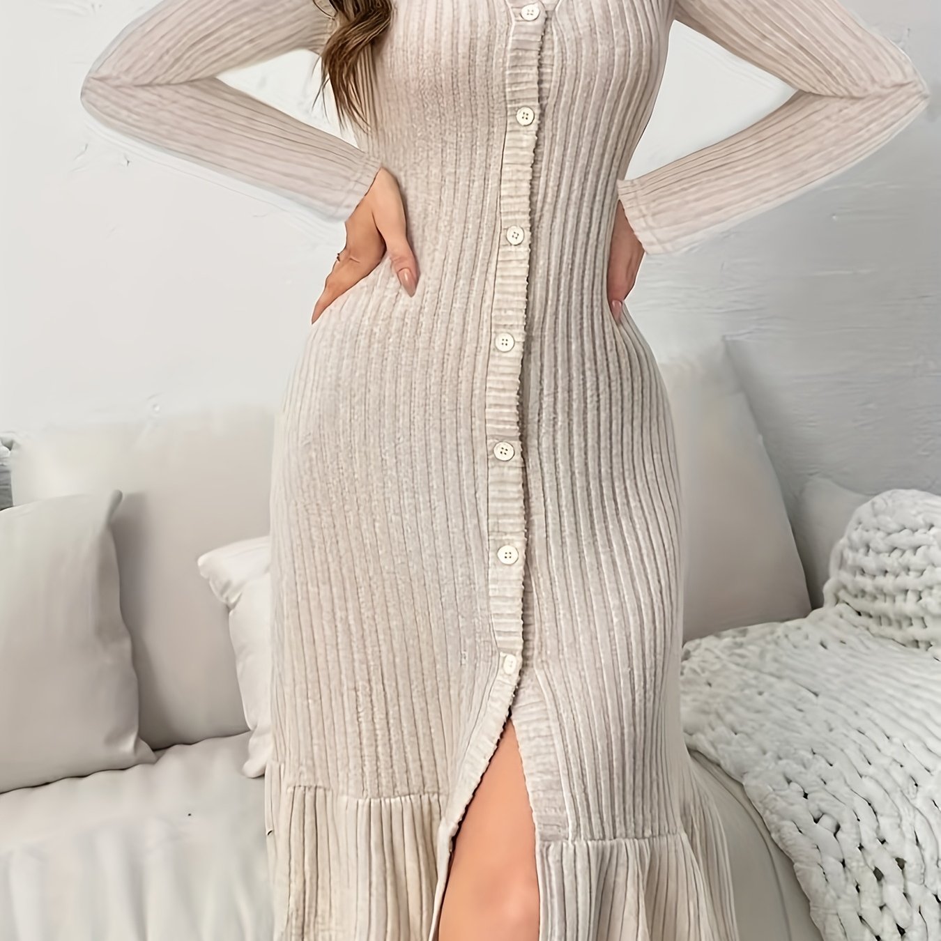 V-Neck Long Sleeve Dress