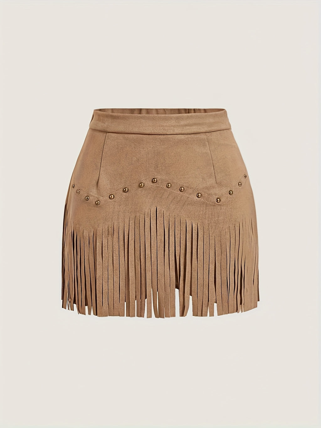 Women's Vintage Rivet Tassel Brown A-Line Skirt
