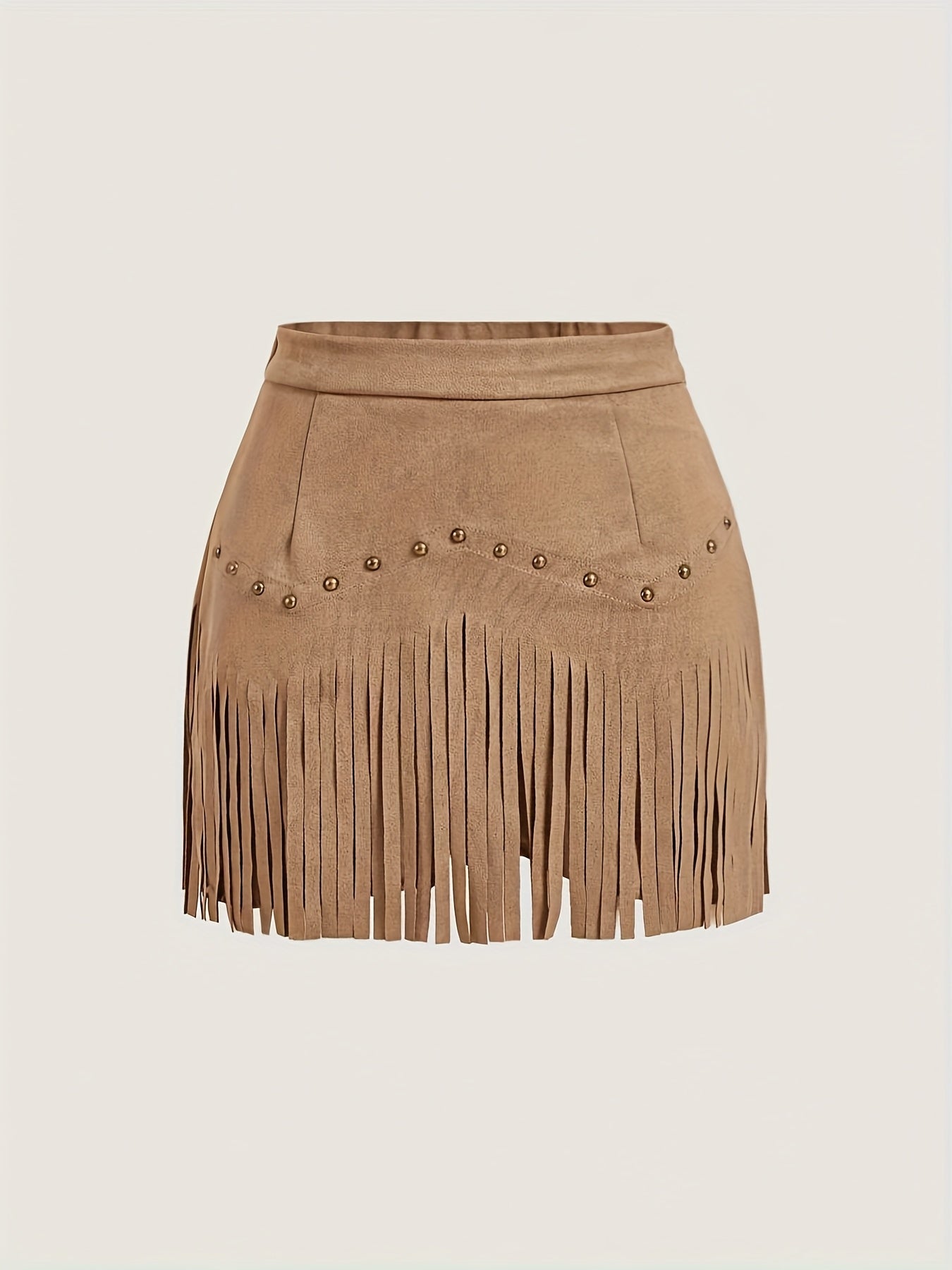 Women's Vintage Rivet Tassel Brown A-Line Skirt