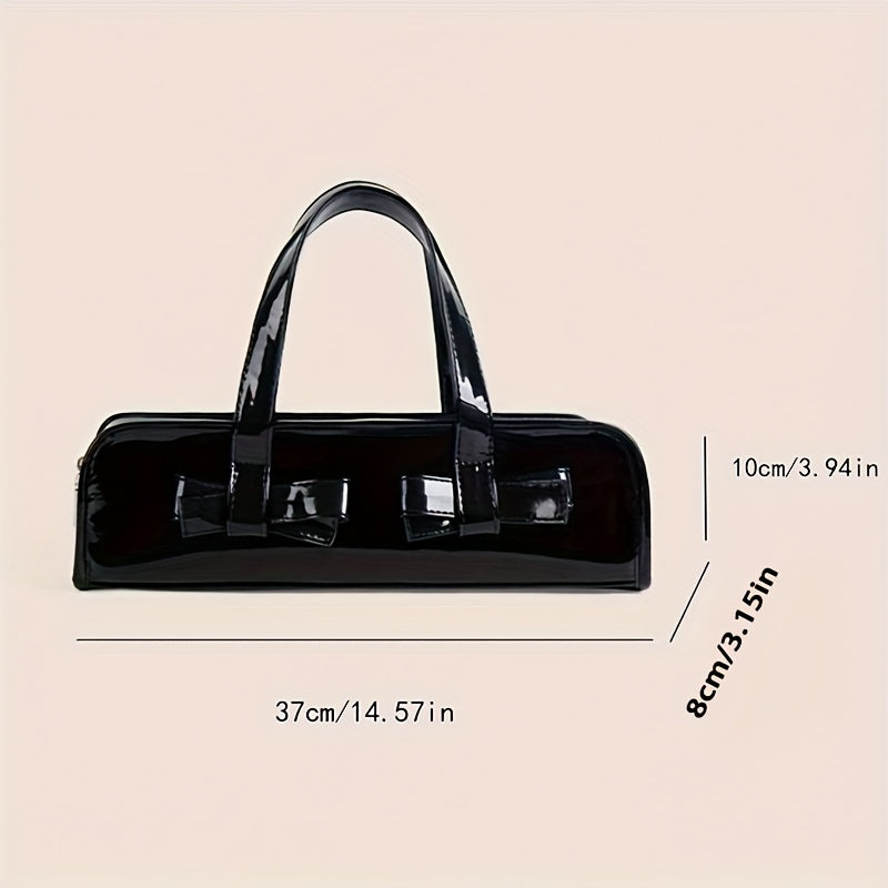 Glossy Bow-Adorned Handbag