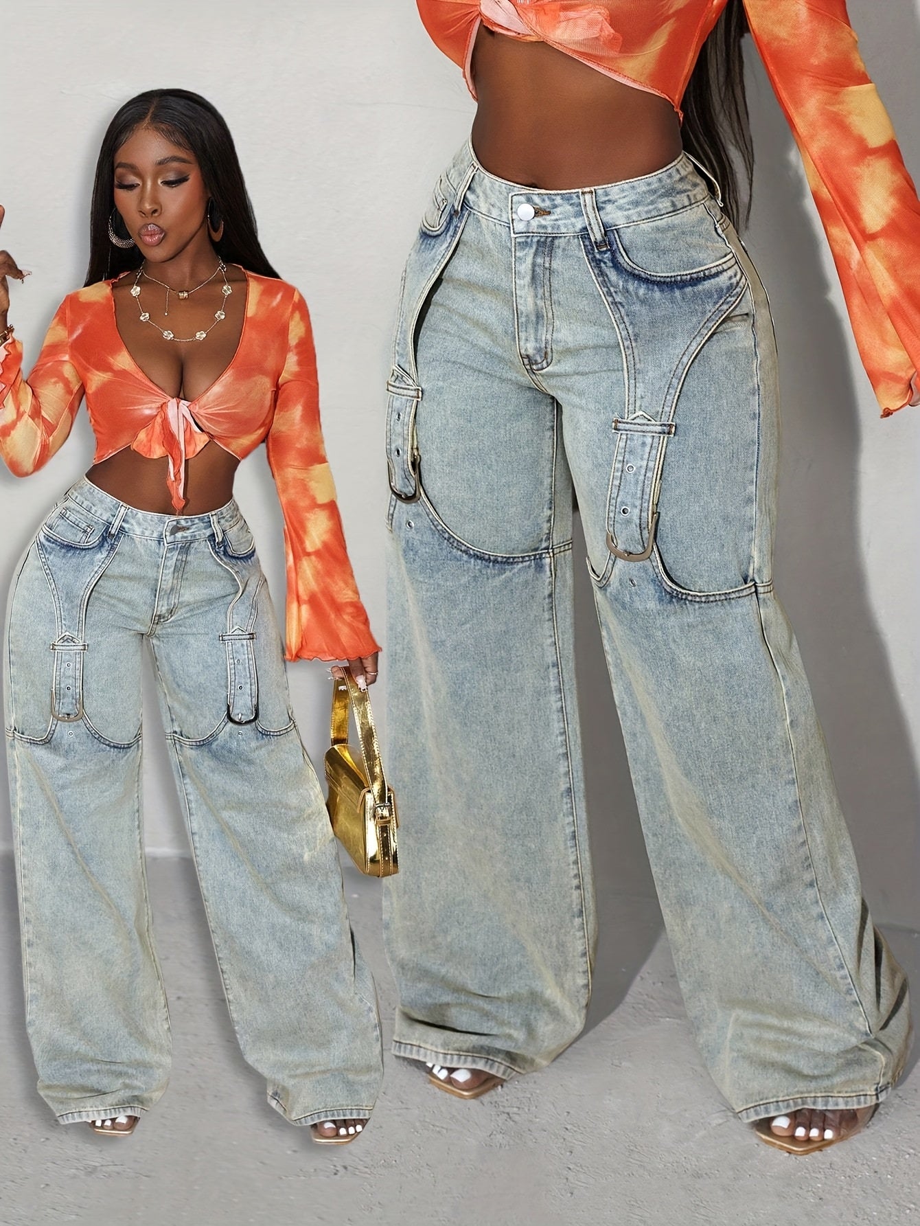 Loose Buckled Wide Leg Pants