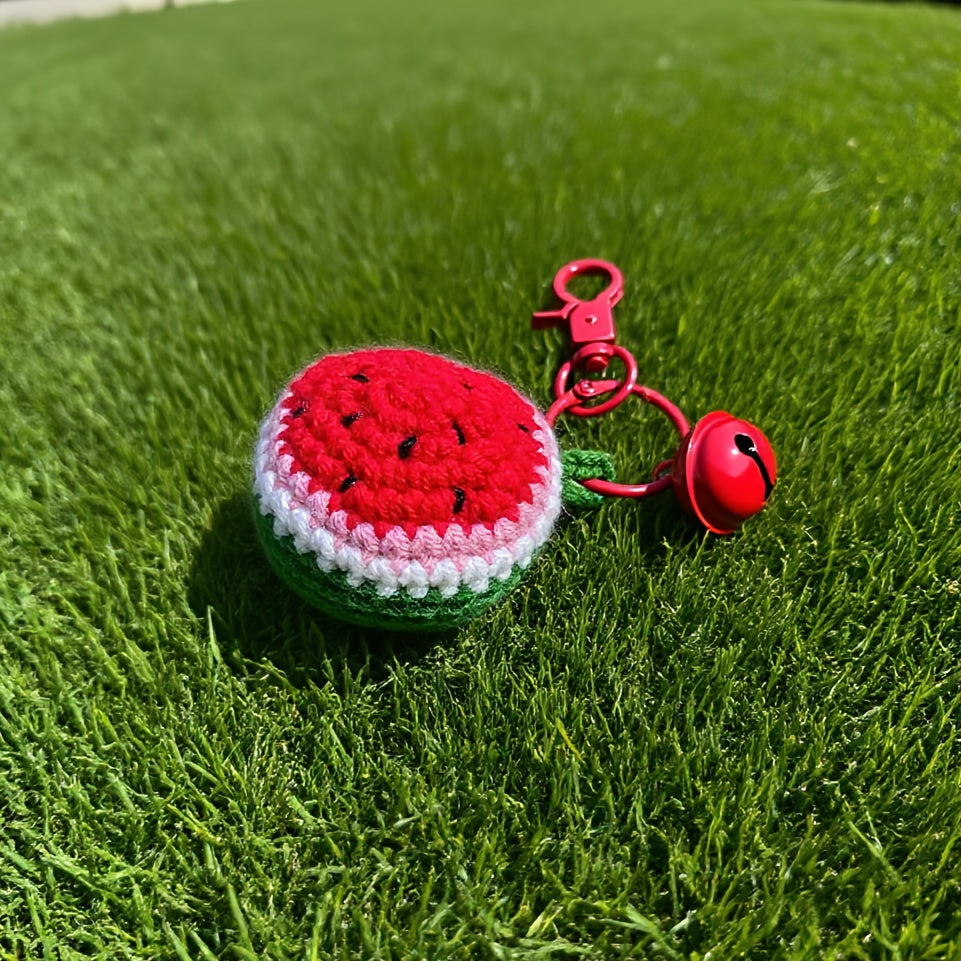 Handmade Crochet Watermelon Keychain with Red Bell