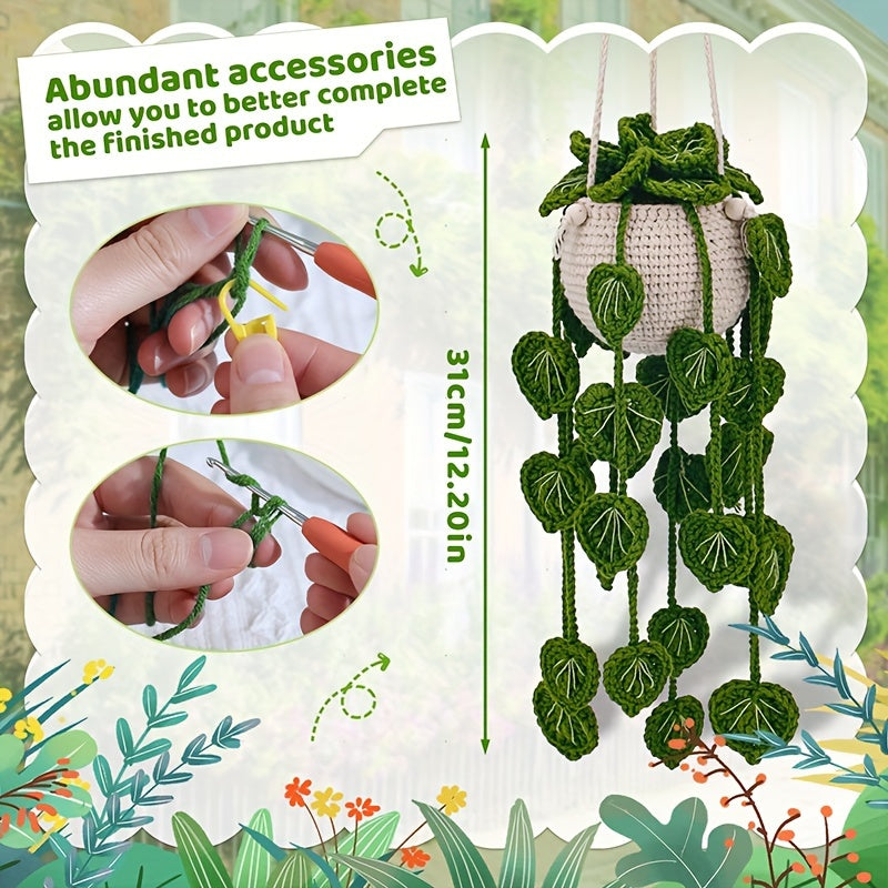 Complete Crochet Starter Kit for Beginners: Green Grass Plants & Hanging Potted Plants