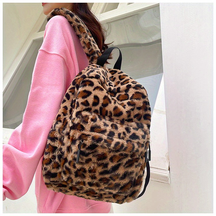 Leopard Fleece Backpack