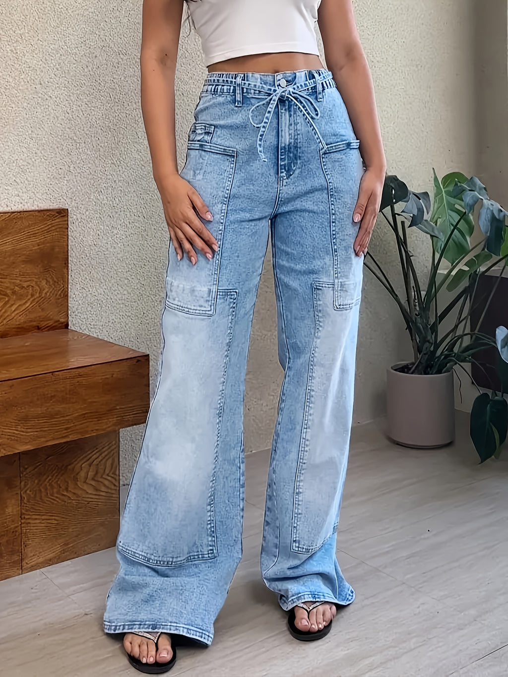 Non-Stretch Semi-Elastic Waist Pants