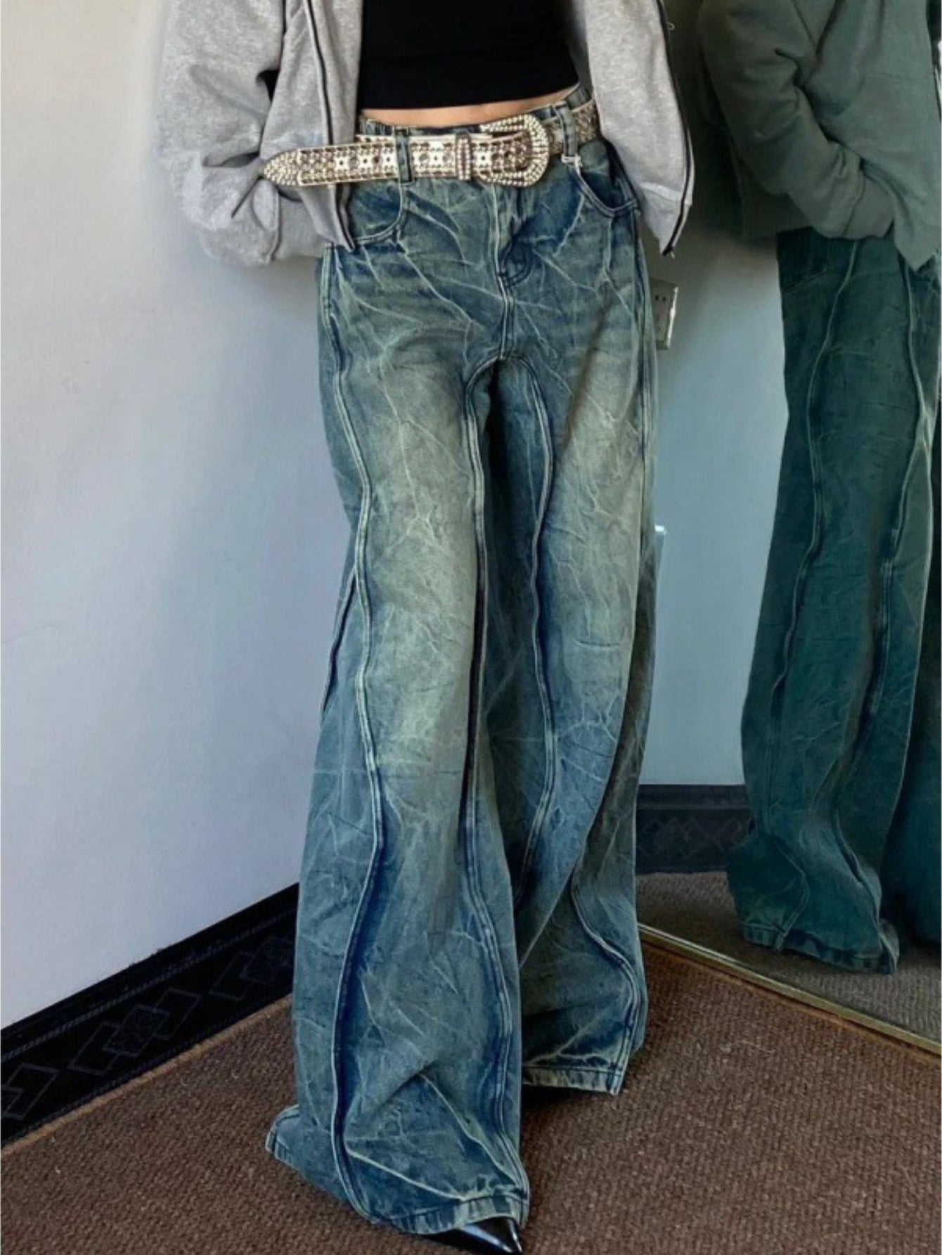 Distressed Wide-Leg Jeans