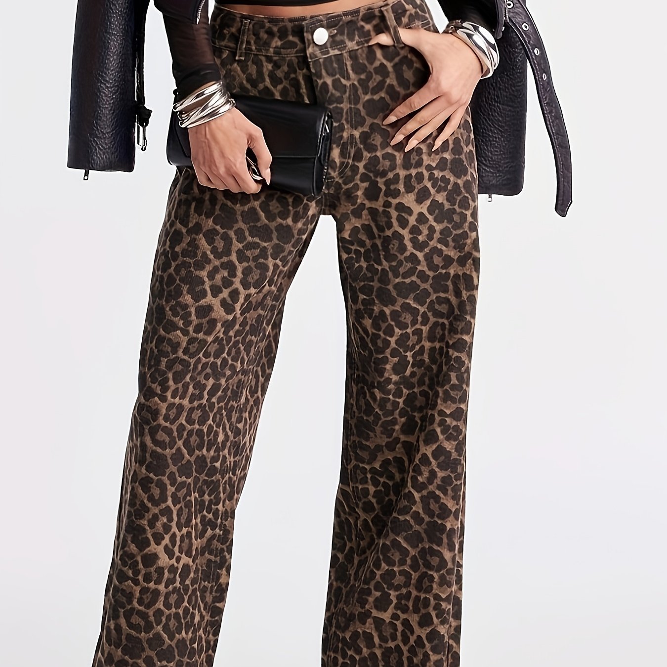 High-Waisted Loose-Fitting Leopard Print Wide-Leg Pants