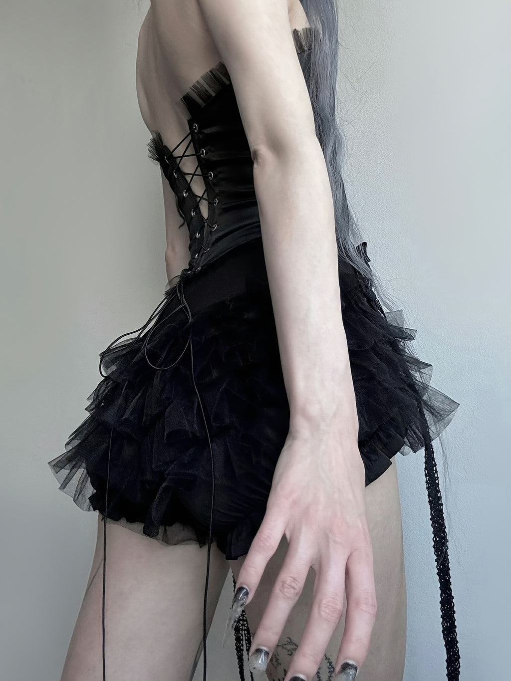 Lace Trim Tiered Shorts