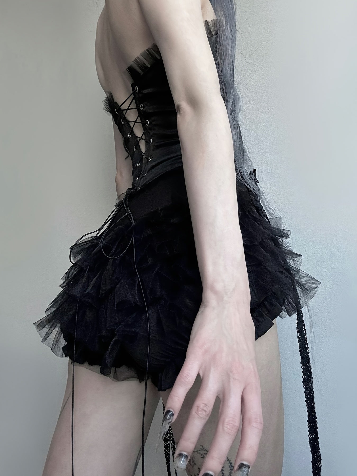 Lace Trim Tiered Shorts