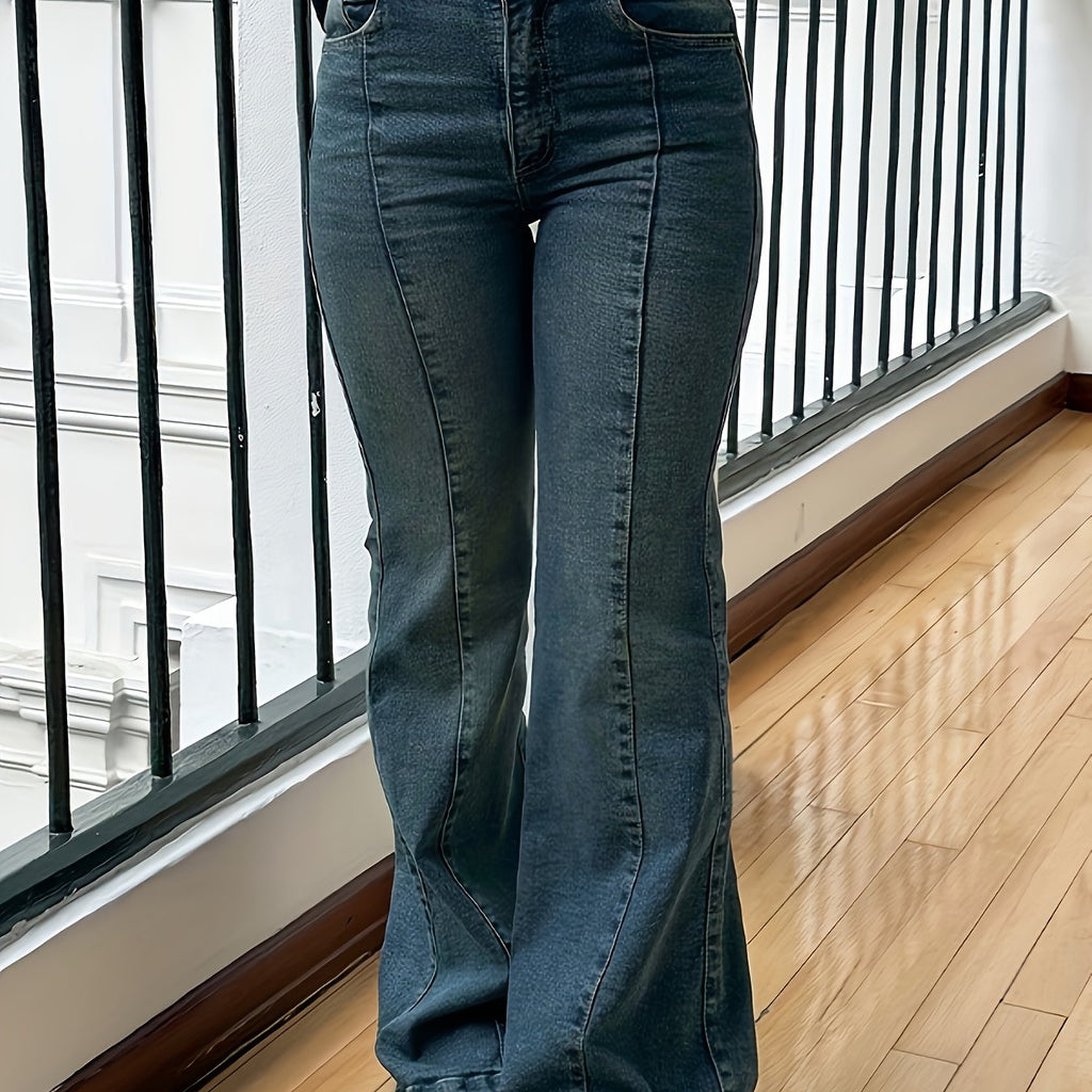 Elegant High Waisted Vintage Blue Flared Jeans