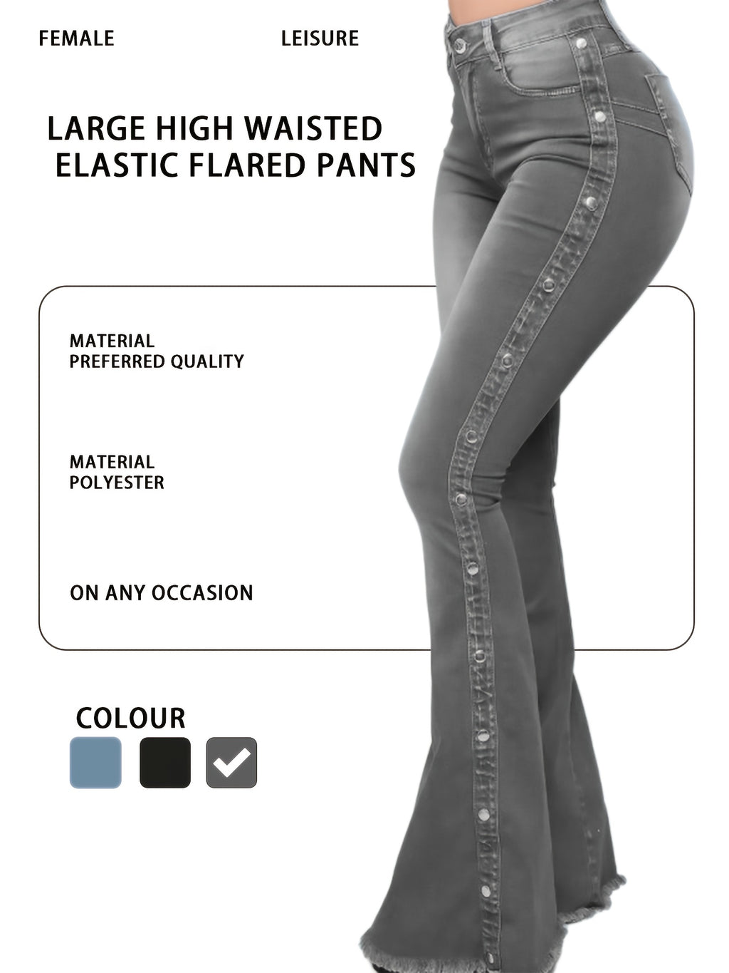 's Plus Size High-Waisted Wide-Leg Flared Bell-Bottom Jeans - Floor-Length Elastic Waist Trousers with Multi-Size Fit (Casual to Formal), All-Season for Commuting, Parties & - Durable Non-Sheer Pants