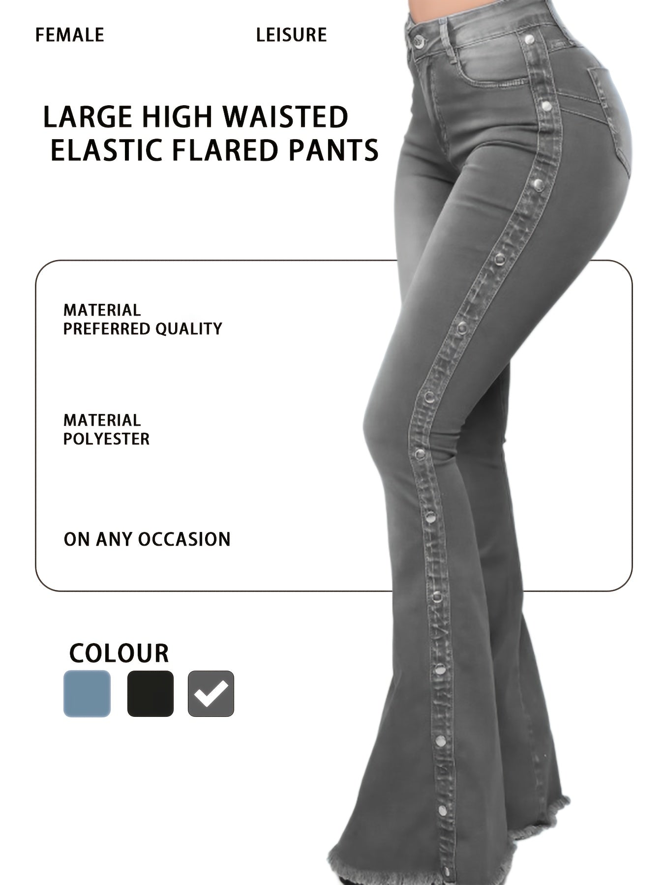 's Plus Size High-Waisted Wide-Leg Flared Bell-Bottom Jeans - Floor-Length Elastic Waist Trousers with Multi-Size Fit (Casual to Formal), All-Season for Commuting, Parties & - Durable Non-Sheer Pants