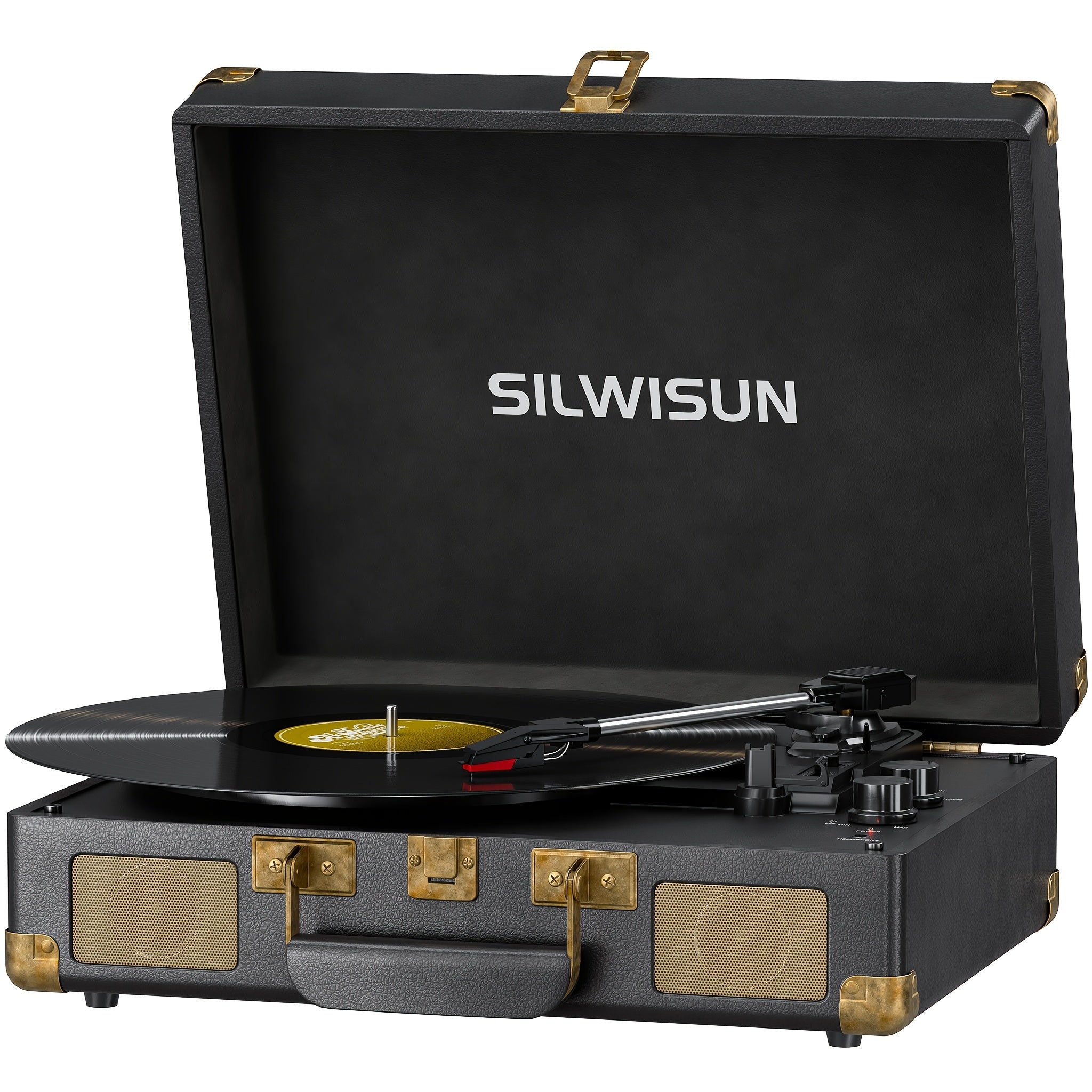 Portable Silwisun Vinyl Record Player with 3-Speed Turntable, Built-In Battery & Speakers, Wireless Connectivity, Aux/RCA Input, Type-C Charging
